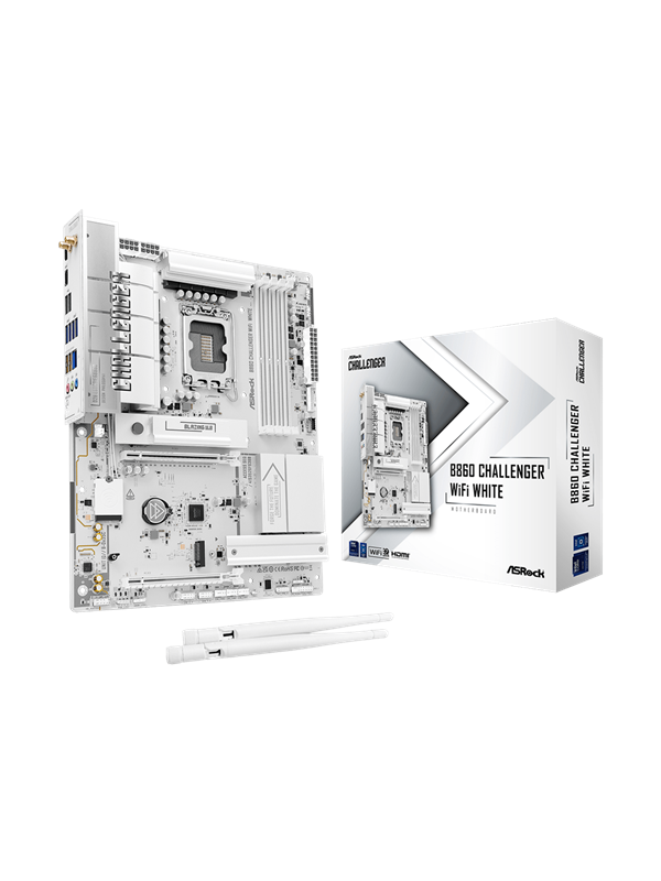 ASRock B860 Challenger WiFi White Bundkort - Intel B860 - Intel LGA1851 - DDR5 RAM - ATX
