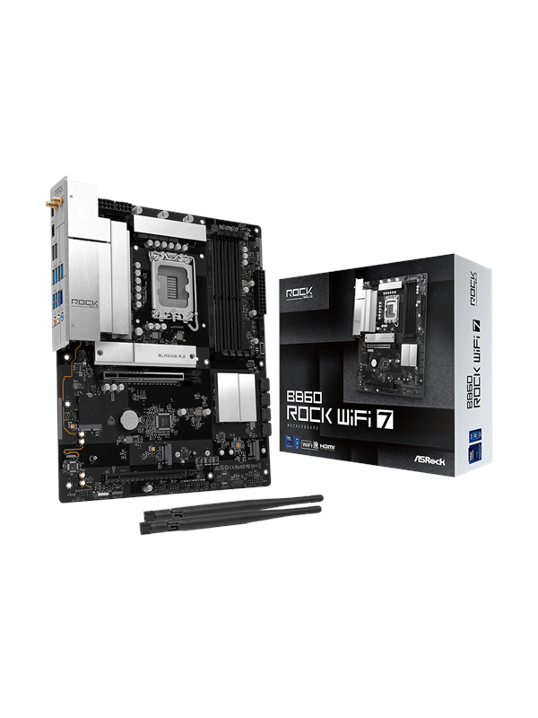 ASRock B860 Rock WiFi 7 Bundkort - Intel B860 - Intel LGA1851 - DDR5 RAM - ATX