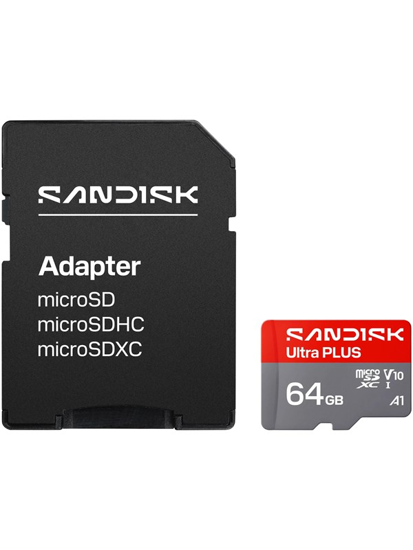 SanDisk Ultra PLUS - Flashhukommelseskort - 64 GB - A1 / Video Class V10 / UHS-I U1 / Class10 - microSDXC UHS-I