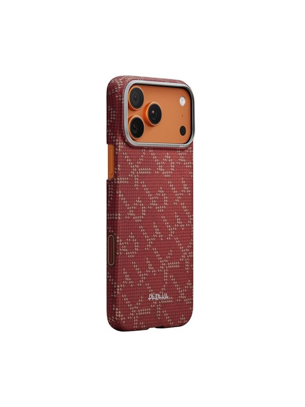 Pitaka Ultra-Slim Monogram Cover til iPhone 17 Pro - Guld/Rød