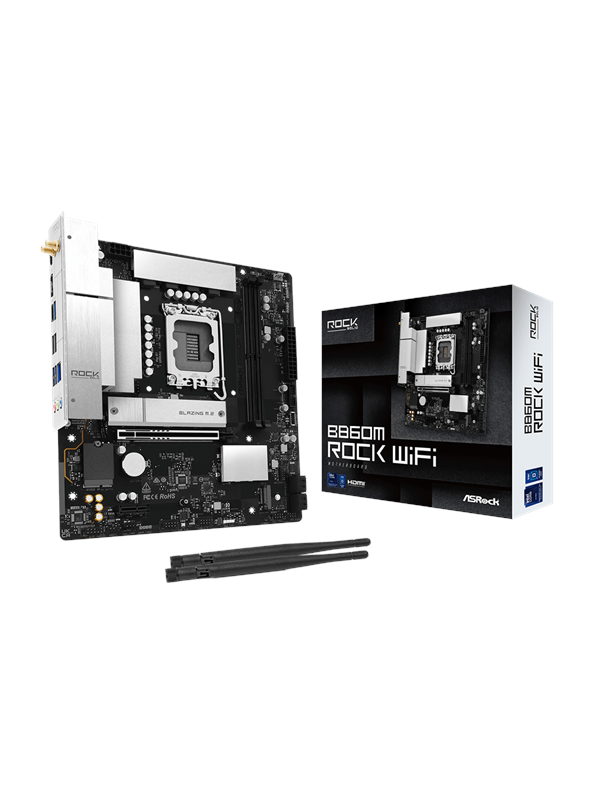 ASRock B860M Rock WiFi Bundkort - Intel B860 - Intel LGA1851 - DDR5 RAM - Micro-ATX