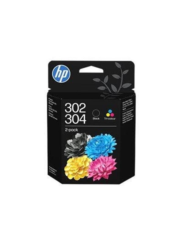HP 302/304 Tri-color/Black Ink Crtg 2-Pk Sort, Cyan, Magenta, Gul 120 sider Blæk