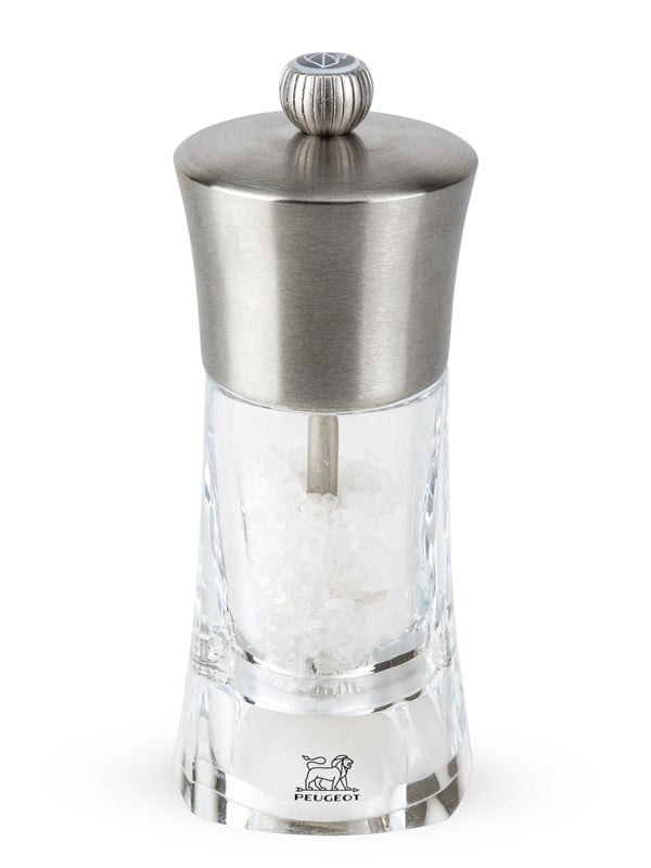 Peugeot Ouessant Salt Mill in Stainless Steel and Acrylic 14 cm