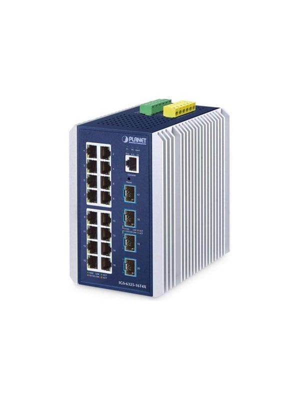 PLANET IGS-6325-16T4X industriel L3 managed switch - 16x Gigabit RJ-45 + 4x SFP+, IP30, blå/aluminium