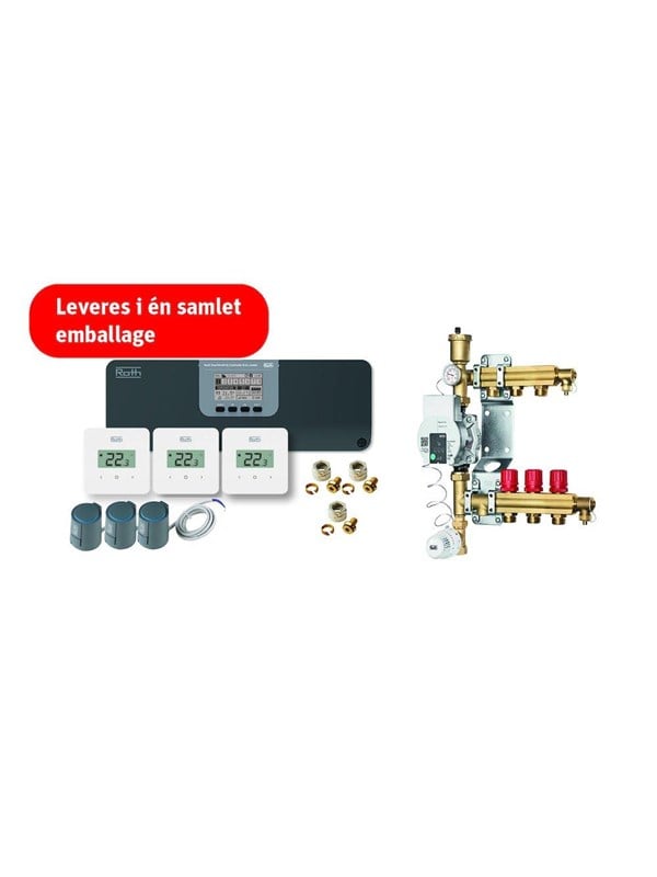 Roth Grab and Go gulvvarmepakke til 3 rum 230V med TouchLine styring & 15-60 cirkulationspumpe