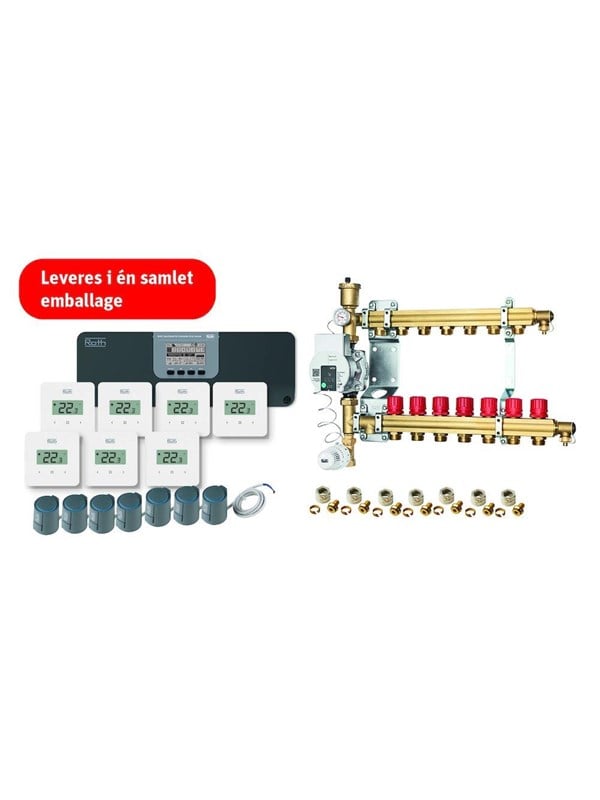 Roth Grab and Go gulvvarmepakke til 7 rum 230V med TouchLine styring & 15-60 cirkulationspumpe