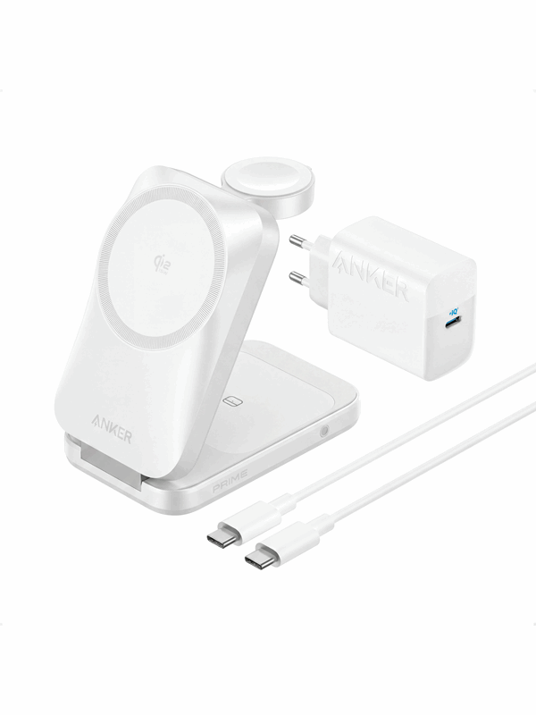 Anker Prime Wireless Charging Station(3-in-1 MagGo AirCool Foldable) - White billede