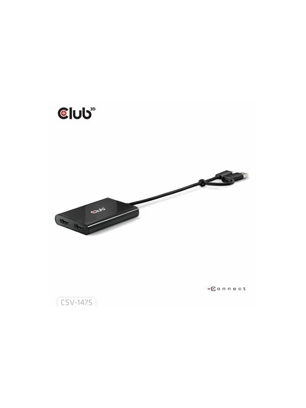 Club3D CSV-1475 USB-C / USB-A til 2x HDMI DisplayLink Adapter 4K 60Hz