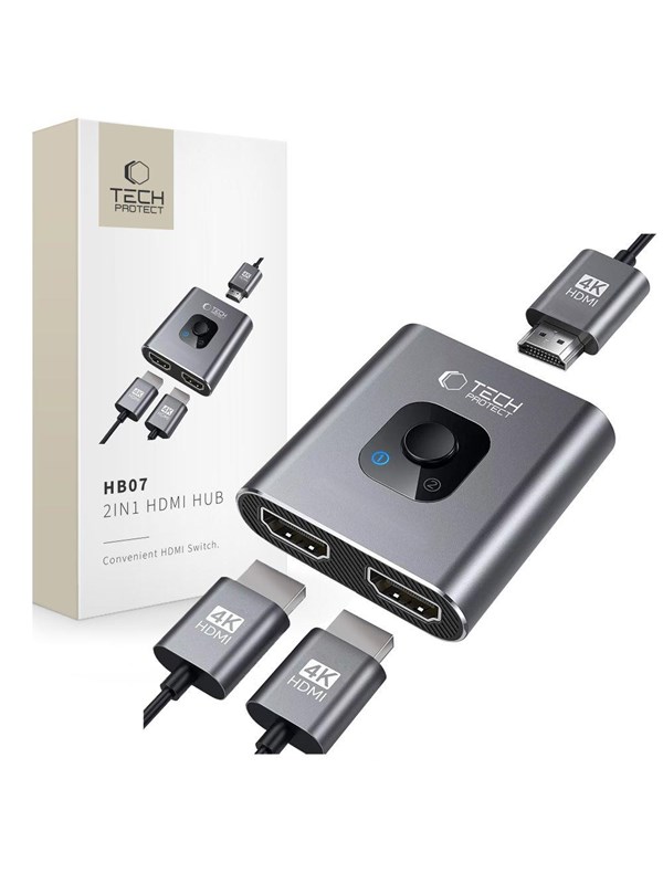 Tech-Protect HB07 HUB Adapter 2in1 HDMI 4K 60HZ - Grey USB hub - 3 ports - Grå