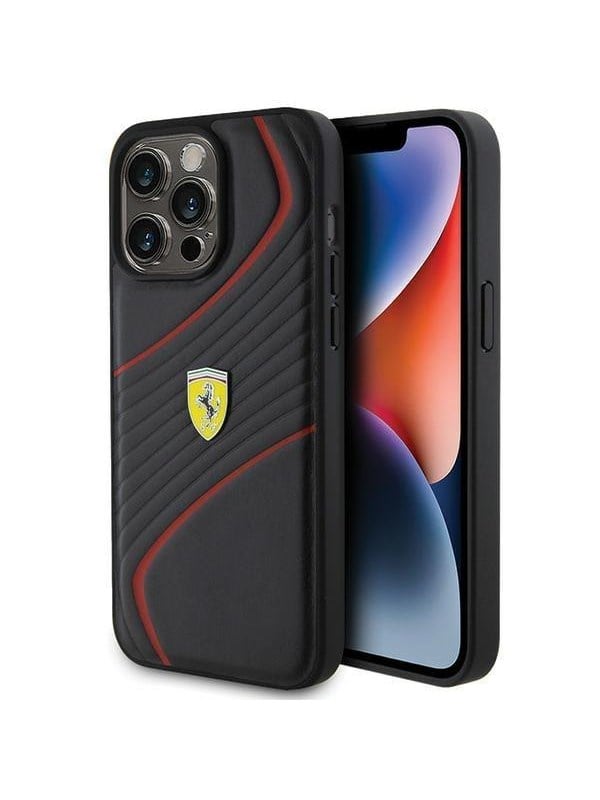 Ferrari Twist Metal Logo Case for iPhone 15 Pro Max - Black