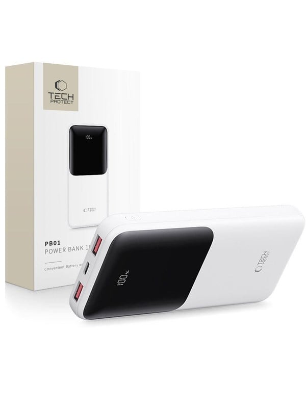 Tech-Protect Powerbank PB01 10000mAh 22.5W - White Powerbank - Hvid - 10000 mAh