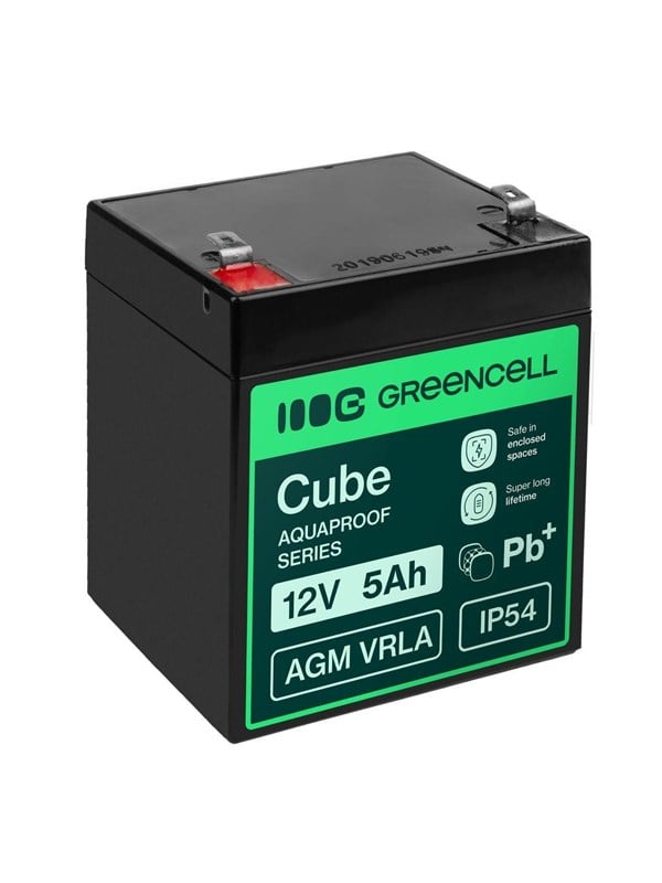 Green Cell Žalias Cell Greencell AGM VRLA 12 V 5 Ah nereikalaujanti priežiūros baterija kasos aparatams, žaislams, fotoaparatams (91 x 70 x 102 mm)