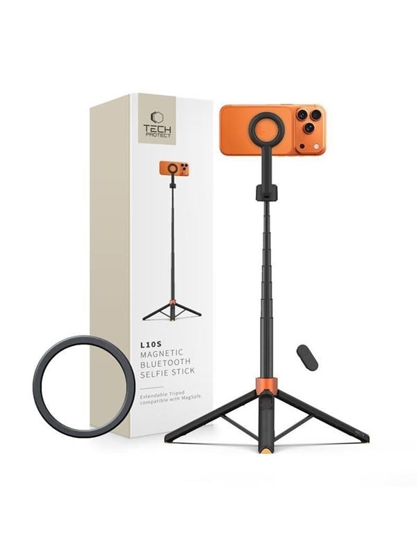 Tech-Protect L10S Bluetooth Tripod Selfie Stick - Black & Orange billede