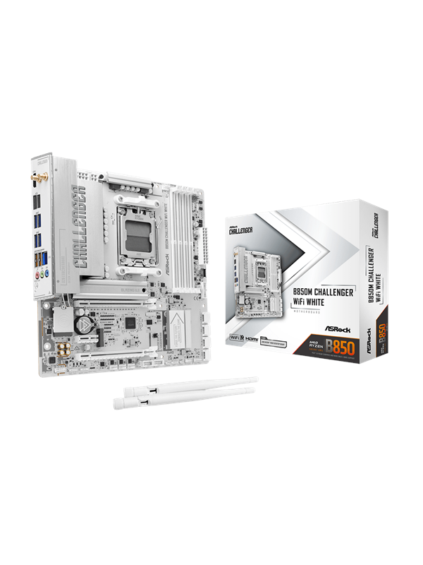 ASRock B850M Challenger WiFi White Bundkort - AMD B850 - AMD AM5 - DDR5 RAM - Micro-ATX
