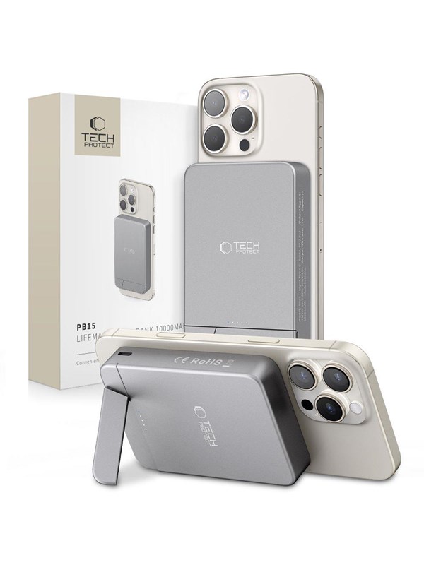 Tech-Protect PB14 LifeMag MagSafe 10000 mAh - Grey Powerbank - Grå - 10000 mAh
