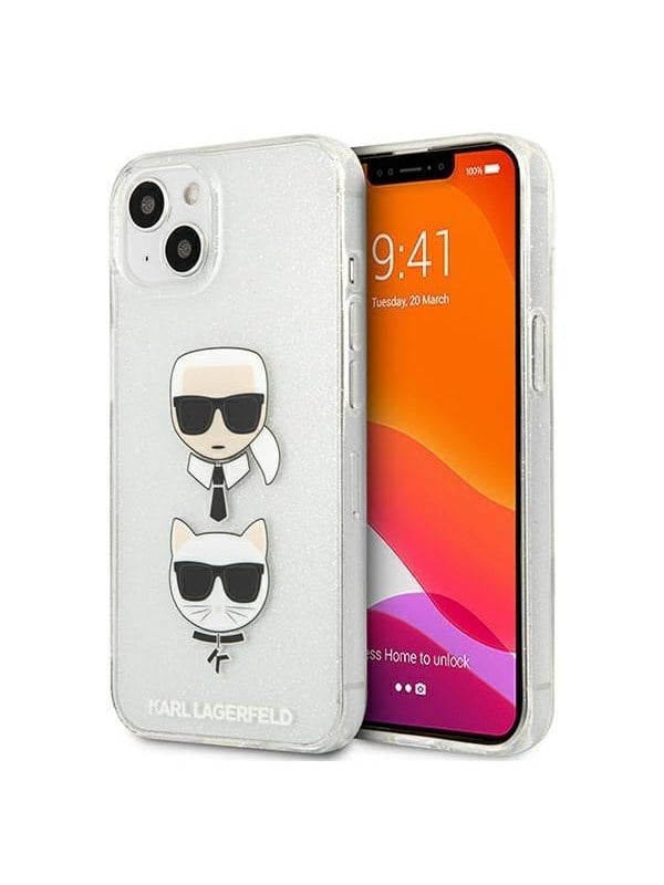 Karl Lagerfeld Glitter Karl's & Choupette Head case for iPhone 13 mini - silver