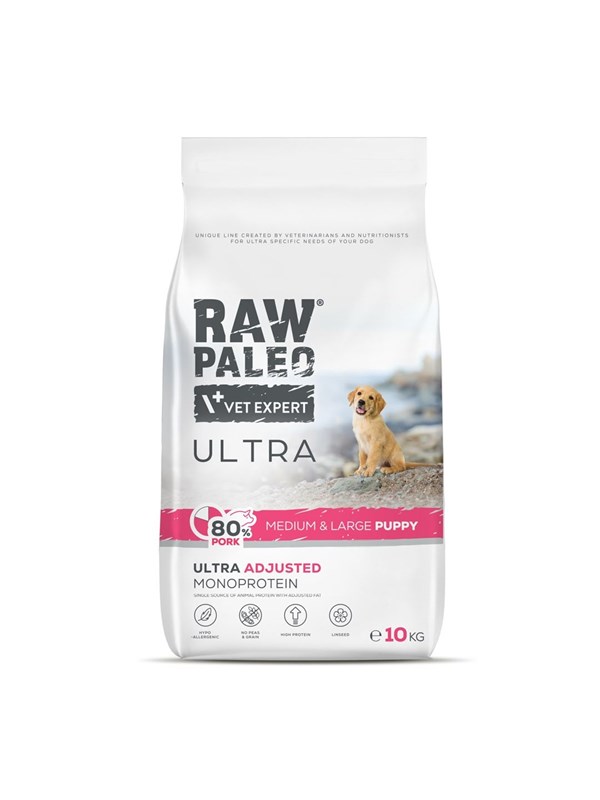 VetExpert Raw Paleo Ultra Pork Medium & Large Puppy - dry dog food - 10kg billede