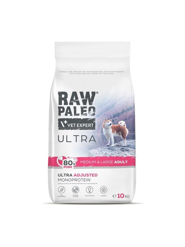 VetExpert Raw Paleo Ultra Pork Medium & Large Adult - dry dog food - 10kg billede