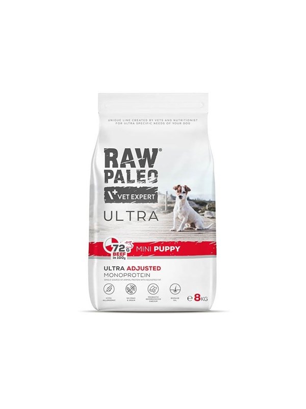 VetExpert Raw Paleo Ultra Mini Puppy Beef - dry food for puppies of small breeds - 8 kg billede