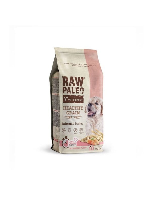 Hundefoder tørfoder til hvalp - VetExpert Raw Paleo Healthy Grain, laks & byg, 10 kg