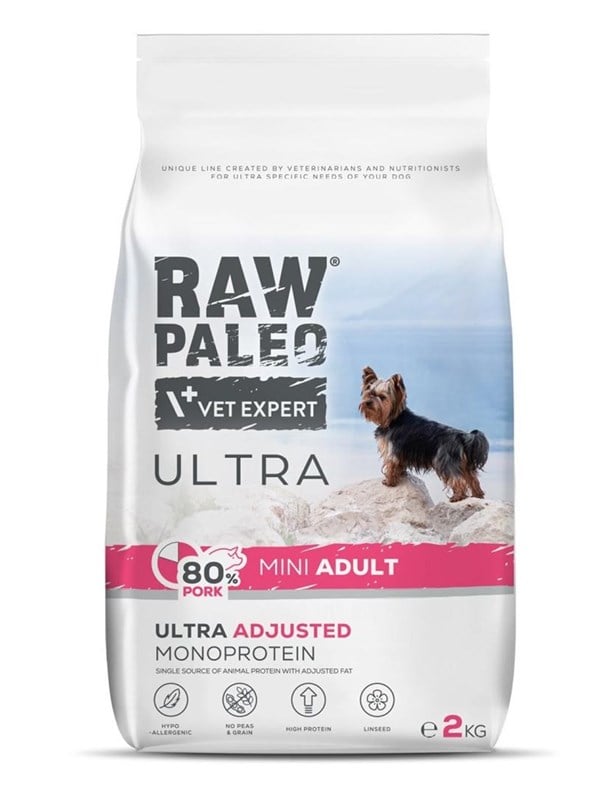 Hundefoder tørfoder VetExpert RAW PALEO Ultra Pork Mini Adult 2 kg