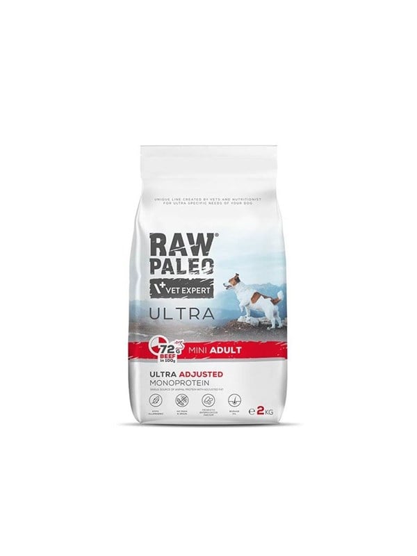 Hundefoder tørfoder - VetExpert Raw Paleo Ultra Mini Adult med oksekød, 2 kg