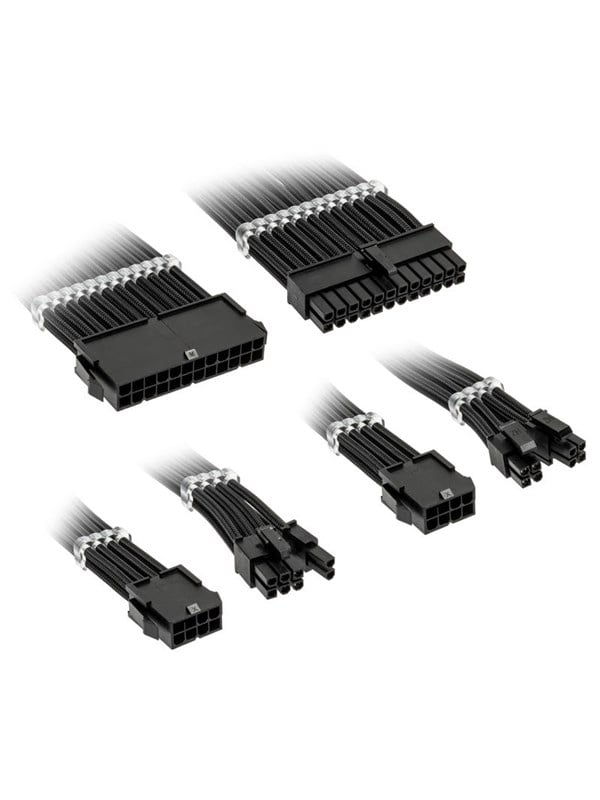 Kolink Core Standard Braided Cable Extension Kit - Jet Black - 2x 6+2pin 1x 4+4pin 1x 20-4pin