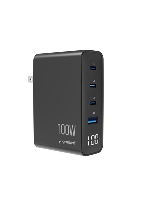 N--GEMBIRD 4-port 100 W GaN USB fast charger LCD black