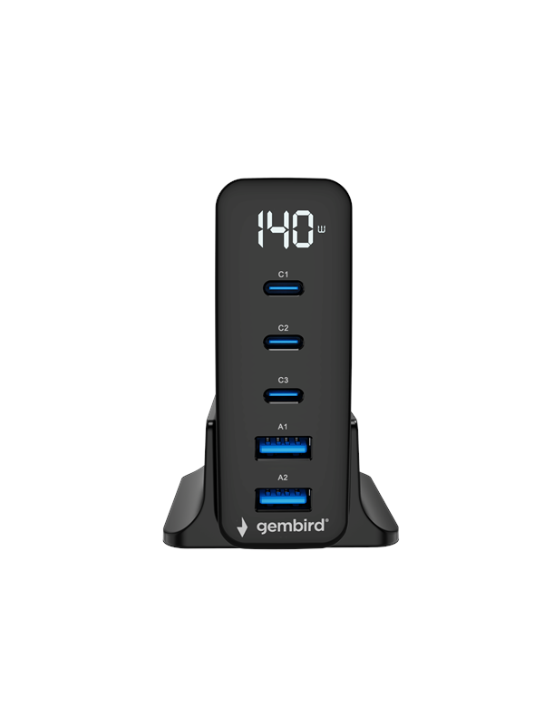 N--GEMBIRD 5-port 140 W GaN USB fast charger black