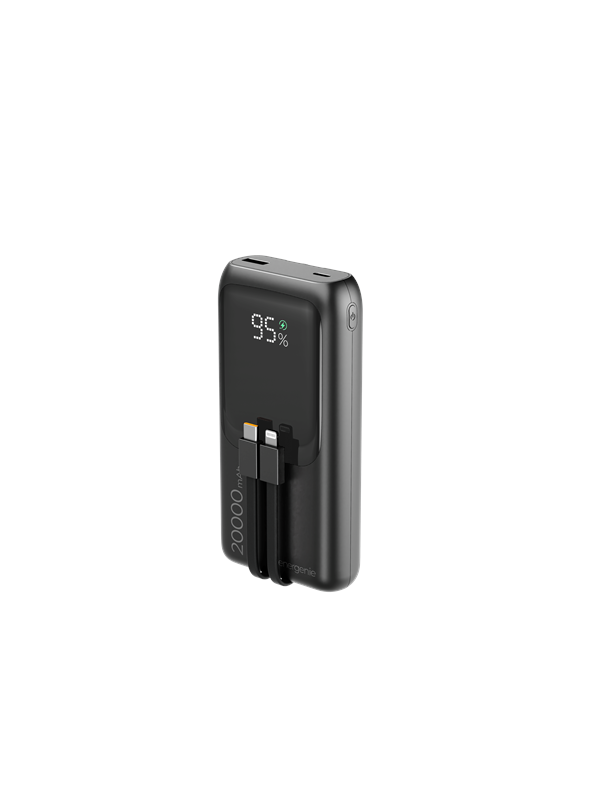 Gembird 20 W Fast charging power bank with integrated cables Powerbank - Sort - 20000 Ah