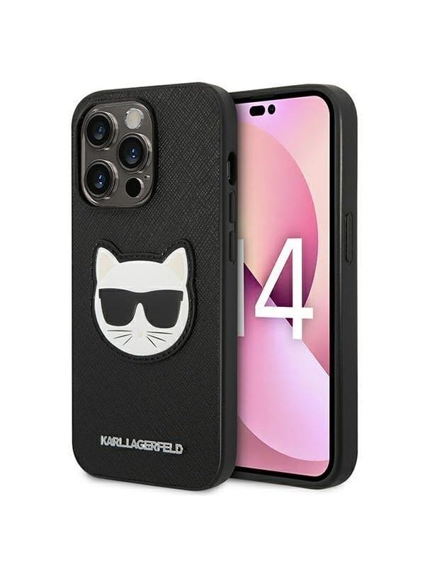 Karl Lagerfeld Saffiano Choupette Head Patch Case for iPhone 14 Pro - Black