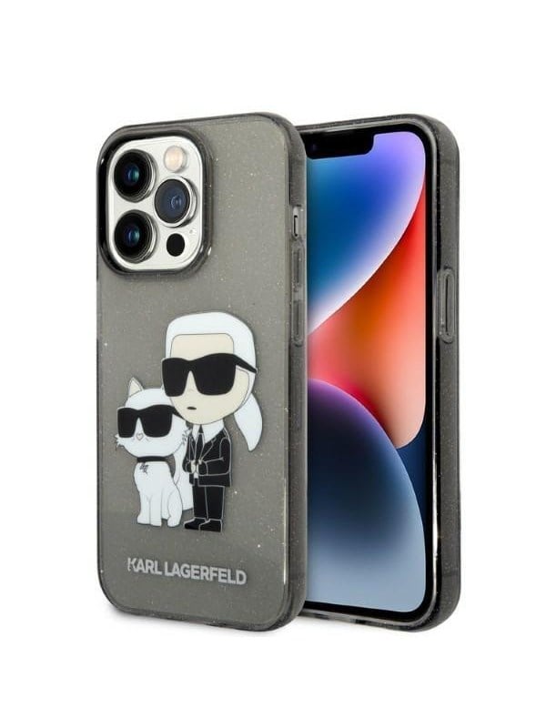 Karl Lagerfeld Glitter Karl&Choupette case for iPhone 14 Pro Max - black