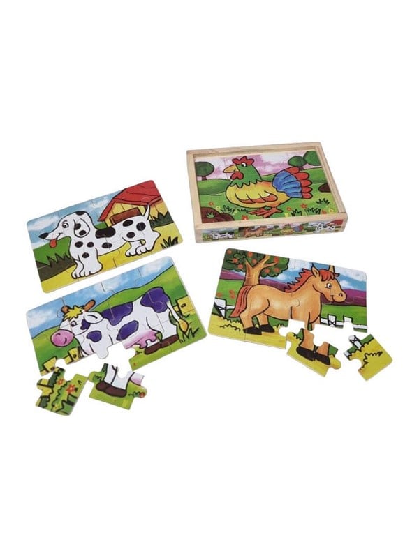 Playwood Four Wooden Jigsaw Puzzles in a Box - 12 Pieces Wood