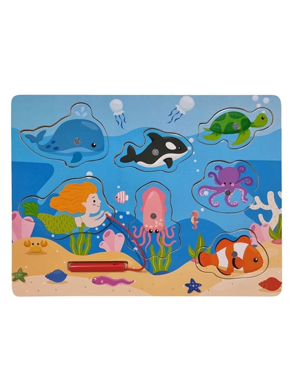 Playwood Wooden Jigsaw Puzzle and Fishing Game - 7 pcs. Wood