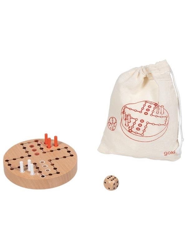 Goki 5220002B Ludo Brætspil - Træ, Mini, 2-4 Spillere