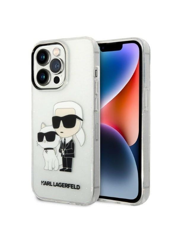 Karl Lagerfeld Glitter Karl&Choupette case for iPhone 14 Pro - transparent
