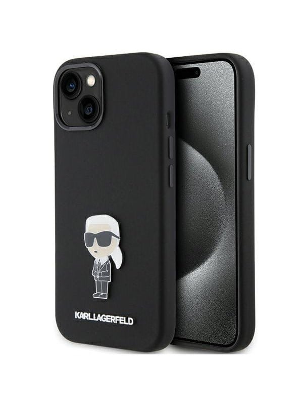 Karl Lagerfeld Silicone Ikonik Metal Pin case for iPhone 15 Plus / 14 Plus - black