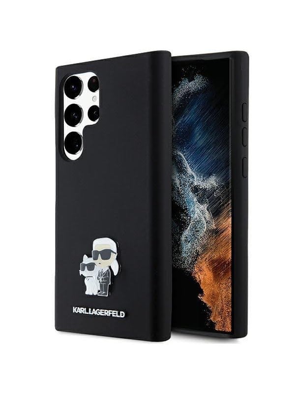 Karl Lagerfeld Silicone Karl&Choupette Metal Pin case for Samsung Galaxy S24 Ultra - black