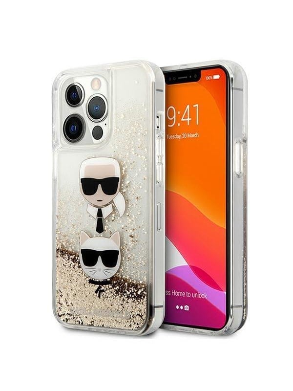Karl Lagerfeld Liquid Glitter Karl&Choupette Head Case for iPhone 13 Pro Max 6.7" - Gold