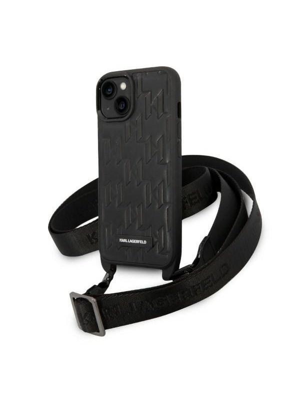 Karl Lagerfeld Monogram Plaque Logo Strap Case for iPhone 14 / 15 / 13 6.1" - Black