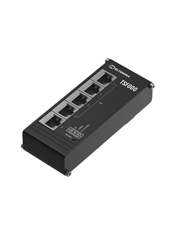 Teltonika TSF000 - Switch - ikke administreret - 5 x 10/100 (4 PoE+) - DIN monterbar på skinne - PoE+ (120 W)