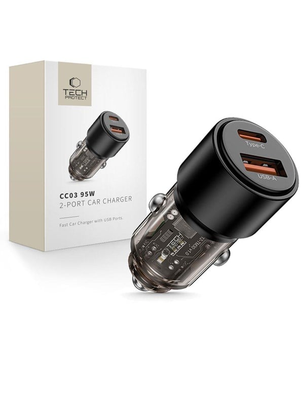 Tech-Protect CC03 95W Car Charger 2-Ports USB-A / USB-C - Black