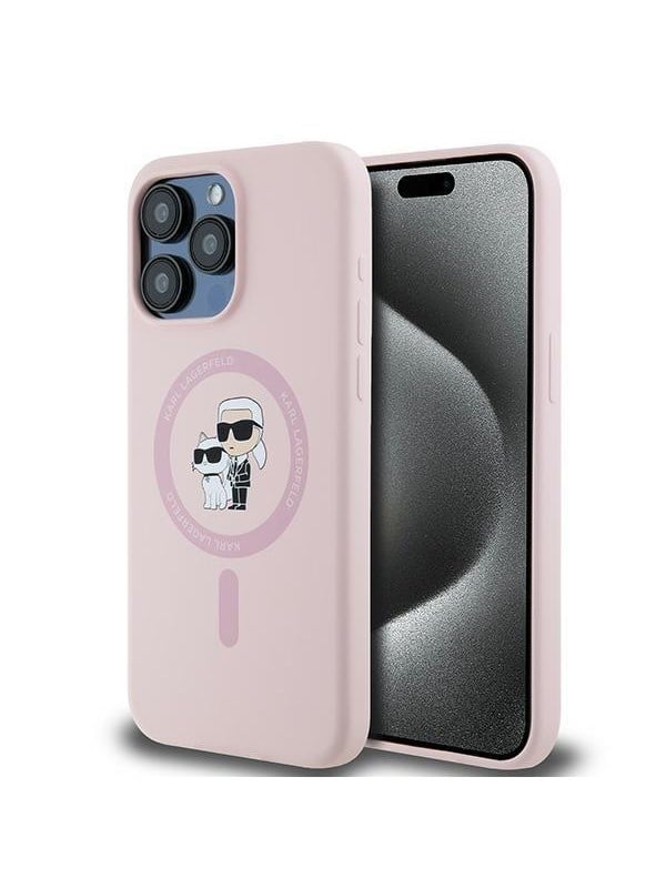 Karl Lagerfeld Silicone Karl&Choupette MagSafe Case for iPhone 15 Pro - Pink