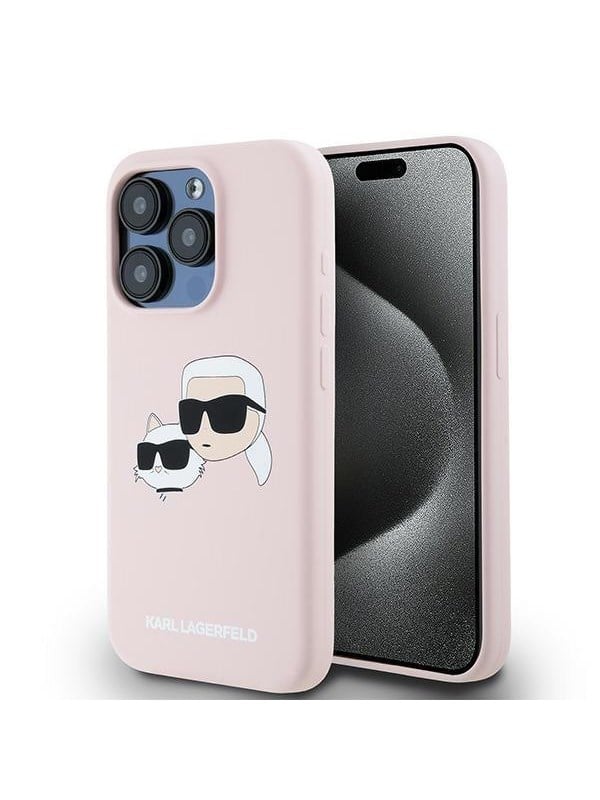 Karl Lagerfeld Silicone Karl&Choupette MagSafe Case for iPhone 15 Pro Max - Pink