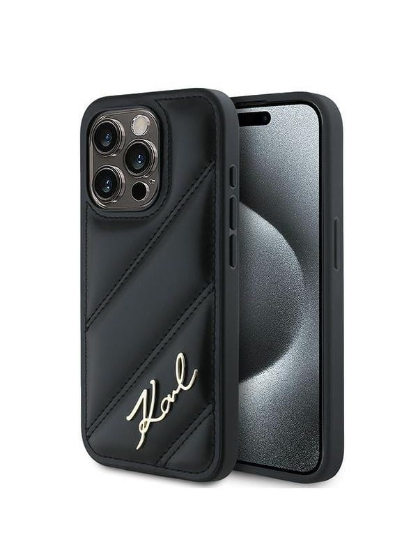 Karl Lagerfeld Diagonal Quilted Script case for iPhone 13 Pro Max - black