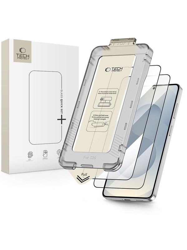 Tech-Protect Quick Set+ 2-Pack Tempered Glass for Samsung Galaxy S26 - Black