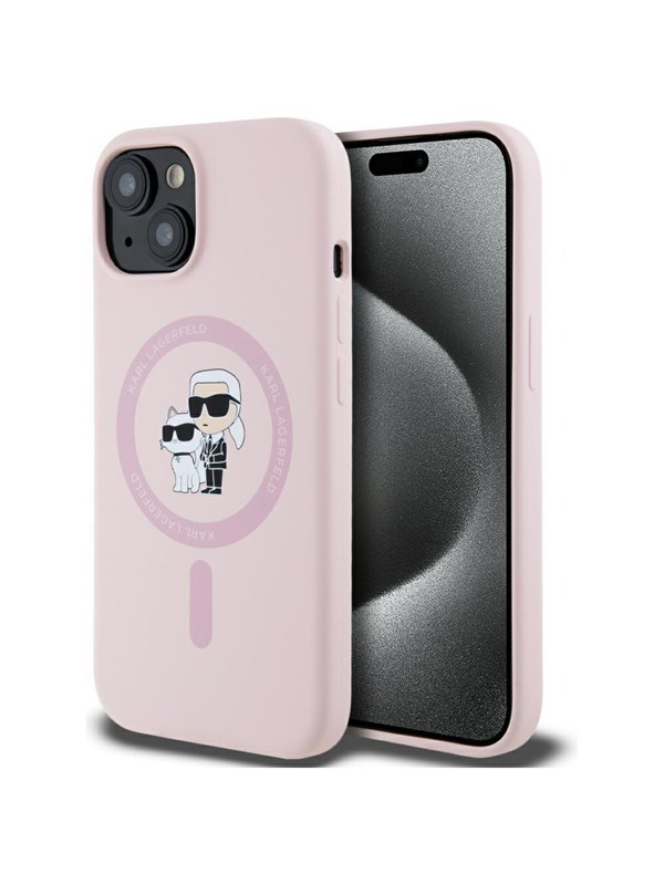 Karl Lagerfeld Silicone Karl&Choupette MagSafe iPhone 15 Case - Pink