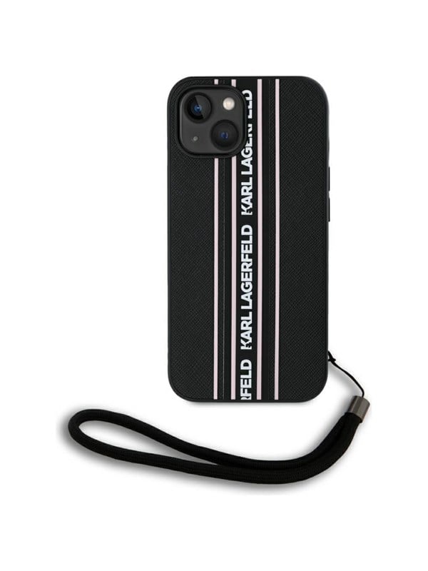 Karl Lagerfeld Saffiano Athleisure Stripes Cord iPhone 15 Case - Pink