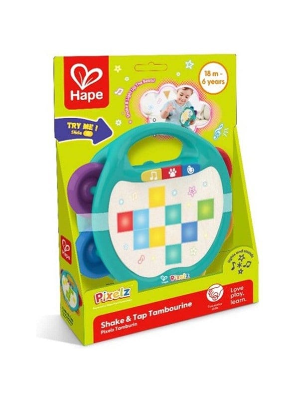 Hape Pixelz Shake & Tap tamburin - musiklegetøj med lys og 3 modes - fra 18 mdr.