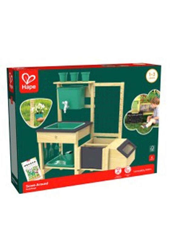Hape Grow & Play plantebord i træ med vandkande, værktøj og potter - 40,9x86,4x88,4 cm